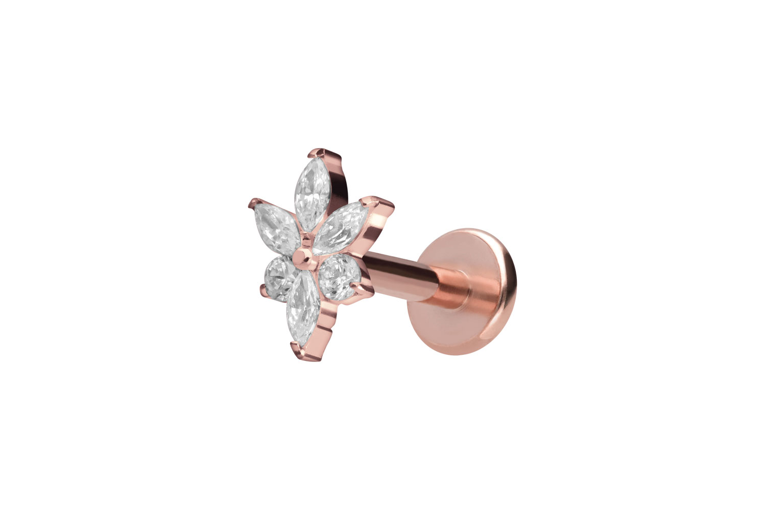 Titan Labret Piercing mit Innengewinde KRISTALLBLUME